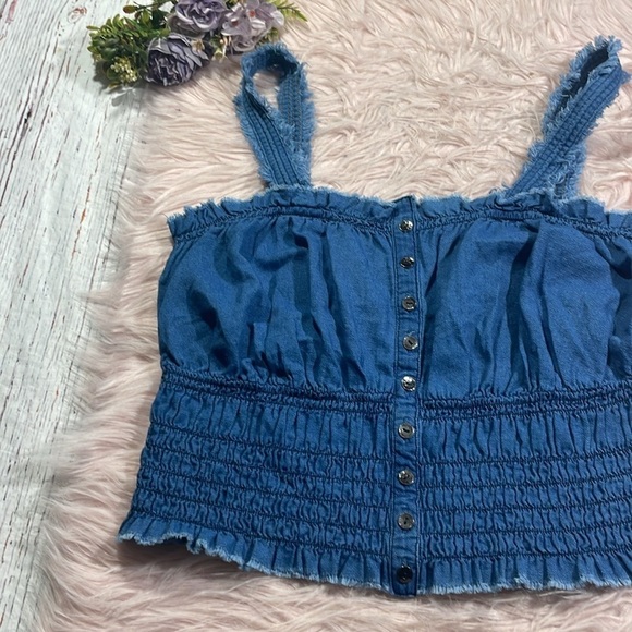 Anthropologie Pilcro ruched cropped denim Cami - Picture 6 of 10